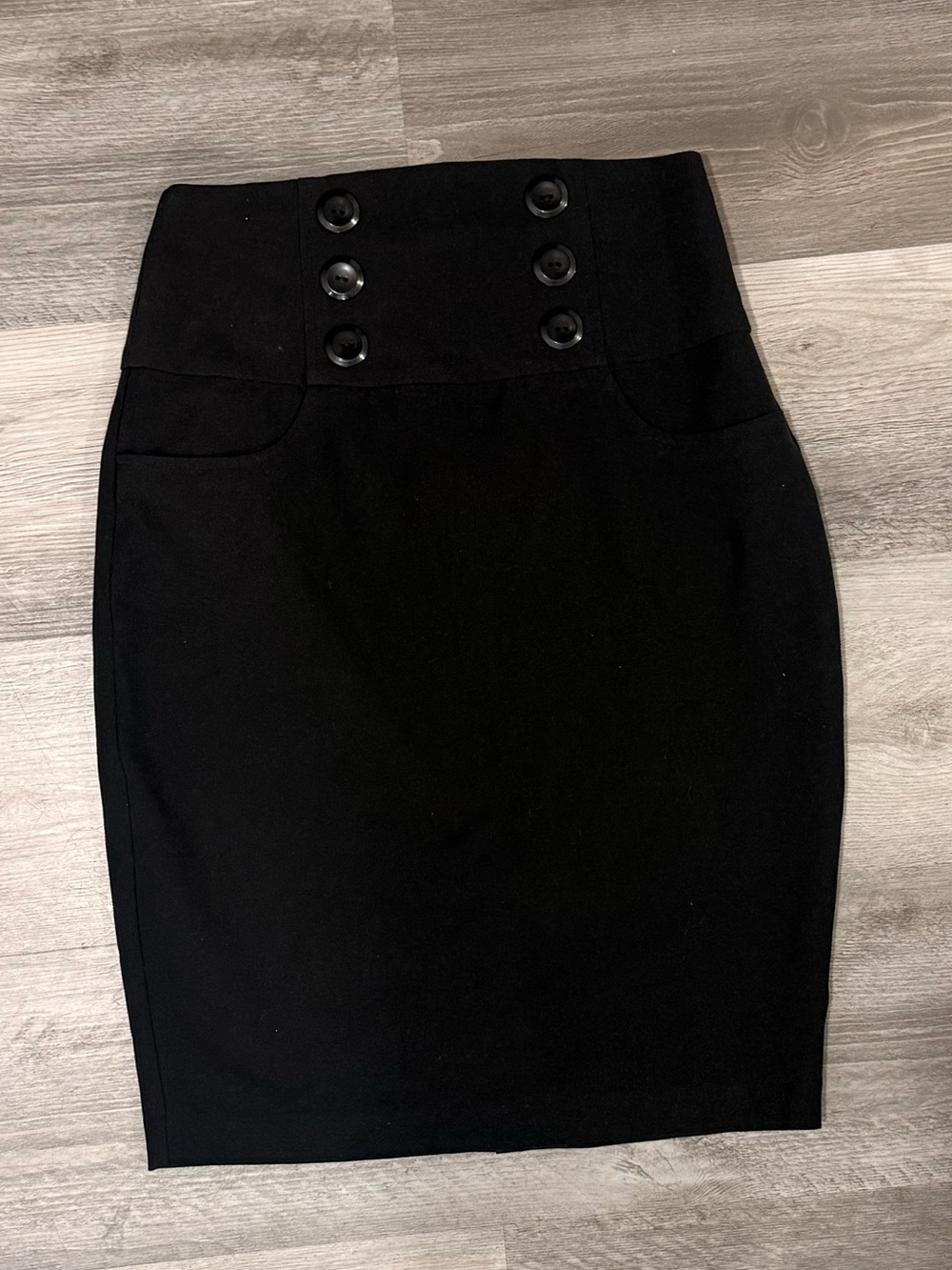 Black High-Waist Button Pencil Skirt